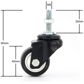 4 x Castor Wheels by FPM Direct Heavy Duty 200Kg Load Rating 40mm PU Rubber Swivel Castors with Brakes in Black, M8 Thread Fixing Nuts Included Trunk Trolley Furniture Cabinet Caster