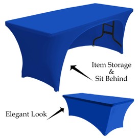 ABCCANOPY 30+ Colors Spandex Table Cover 6 ft. Fitted Polyester Tablecloth Stretch Spandex Tablecover-Table Toppers(Open Back Royal Blue)