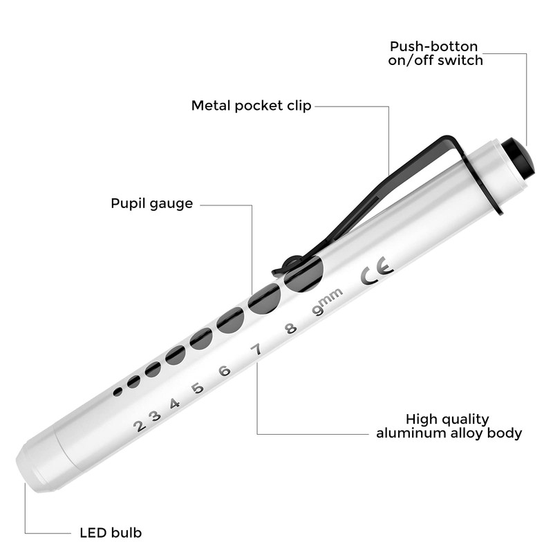 Pen Torch, RISEMART Diagnostic Penlight, 2PCS Reusable LED Pen Light
