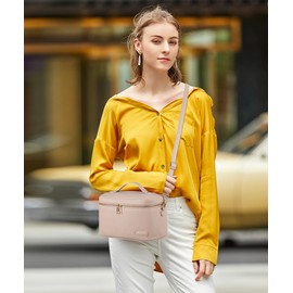 Youngoa Makeup Bag Travel Cosmetic Bags for Women, Large Waterproof Travel Toiletry Case, Leather Make up Pouch with Removable Shoulder Strap (Pink)