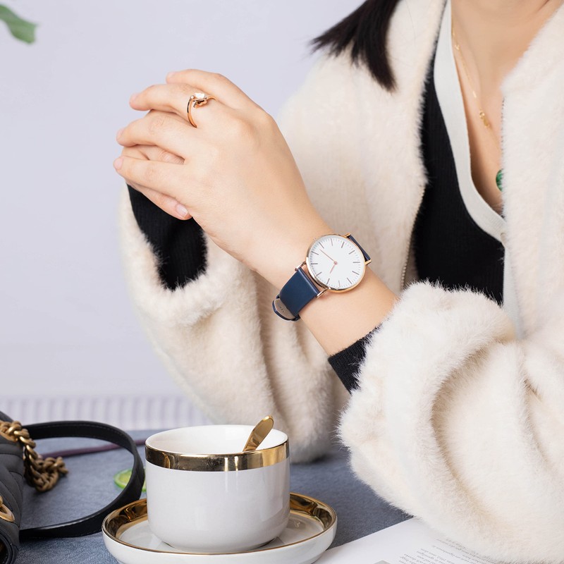 EACHE 12mm Thin Leather Watch Band for Women Ladies Men