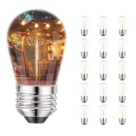 Svater S14 LED Bulbs for Outdoor String Light, E26 Base Shatterproof Replacement Bulbs, 1W Bulb Equal to 11W Incandescent, Dimmable, Waterproof, 2700K Warm White, 15 Pack