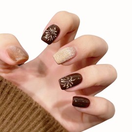 Nail Tip Short Winter Nail Gel Nail Seal Cute False Nail Nail Popular Korean Coming of Age Nail Supplies Seal Easy Off Nail Tip for Beginners Short Winter (KX-100254)