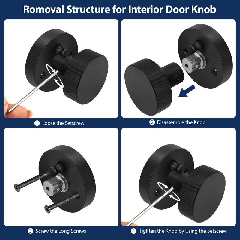 Orger Matte Black Privacy Door Knobs Interior, Zinc Alloy Keyless