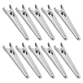 Pack of 10 Food Sealing Clips, Alligator Clips, Silver, Metal Large Bag Clips, Sealing Clips, Stainless Steel for Bread, Coffee, Oatmeal, Food Kitchen and Home (A)