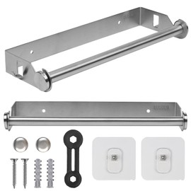 Kitchen Towel Holder Wall Mounted Kitchen Roll Holder Under Cabinet Wall Mounted, Two Mounting Options No Drilling Cupboard Roll Holder, Stainless Steel Paper Rack for Home Kitchen Bathroom (Silver)