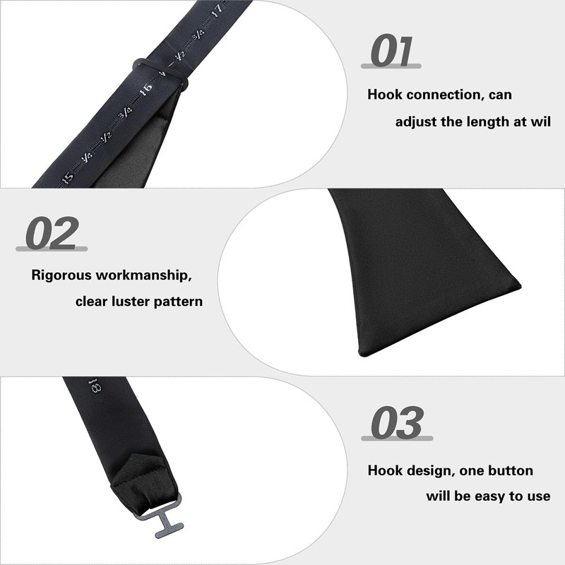 PenSee Mens Black Solid Self Bow Tie Jacquard Woven Silk