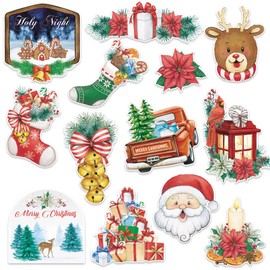 Hying 52 PCS Christmas Cutouts Xmas Santa Bell Bulletin Board Set Christmas Reindeer Cutout Decorations Winter Holiday Cutouts Cardstock Paper Cut-Outs for Classroom Chalkboard Christmas Decorations