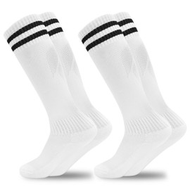 GRPSKCOS Children's Football Socks, 2 Pairs Football Socks Children Sports Girls Boys Football Knee Socks Toddler Stripes School Uniform Stockings, #2 white-2 pairs