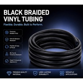 Black Braided Vinyl Tubing 5/8" - 10ft High Pressure Reinforced PVC Tube