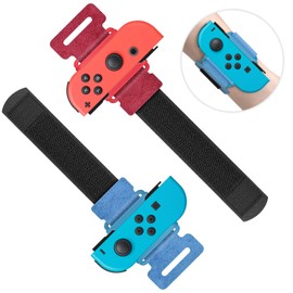Wrist Bands for Just Dance 2025 2024 2023 2022 2021 2020 for Switch & OLED Model, Comfortable Adjustable Elastic Strap for Switch Controller, Two Size for Adults and Children, 2 Pack (Red & Blue)