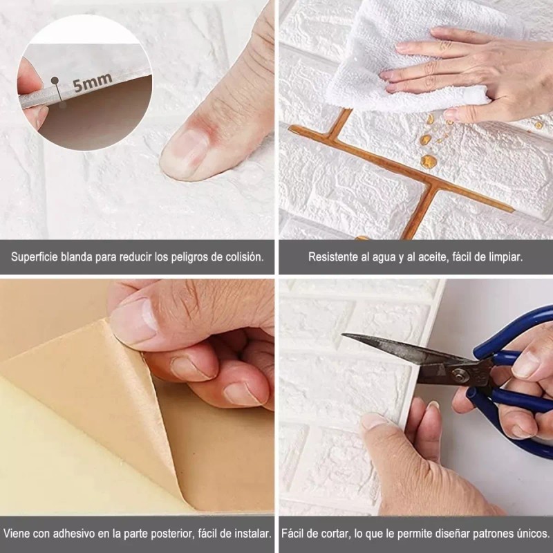 LH_Decor 15 Papel Tapiz Ladrillo 3d Panel Pared Azulejo Autoadherible