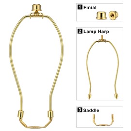 Brass 8 Inch Lamp Harp - 2 Set, Detachable Shade Holder for Table & Floor Lamps, Heavy Duty Bracket with Standard Saddle & Finial