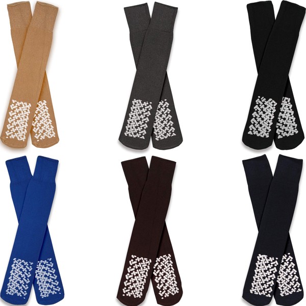 Diabetic Socks for Men Non-Slip Grip Cotton 6 Pairs Pack - Size 10-13 - Ankle/Crew 6 Colors by Amu Solutions