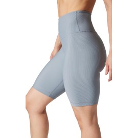 90 Degree By Reflex Pantalones cortos de yoga Power Flex de cintura alta - Pantalones cortos de motociclista con control de abdomen para mujer, Ocean Haze - Interlink acanalado de 9", XL