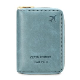 KARRESLY Passport Holder Covers Case with Safe Zipper Closure, RFID Blocking PU Leather Waterproof Travel Wallet for Women Men, Light blue, Rfid Passport Wallet