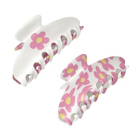 Double Sided Large Claw Clip Hair Accessory with Pink Daisy Deisign (1 double sided hair clip)