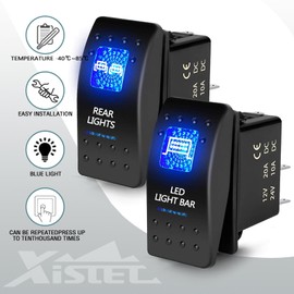 Xislet 2Pcs UTV Rocker Switch 12V 20A 3-Pin Blue LED Marine Rocker Switch for Polaris RZR Ranger 570-1000 XP SXS Maverick X3 Pioneer ATV Golf Cart Boat Rear Light Toggle Switch - with Jumper Wire