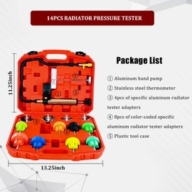 HZAUTOS 14PCS Pressure Leak Tester Tool Kit, Radiator Pump Pressure Tester Kit for Automotive Cooling System Water Tank Leakage Detection