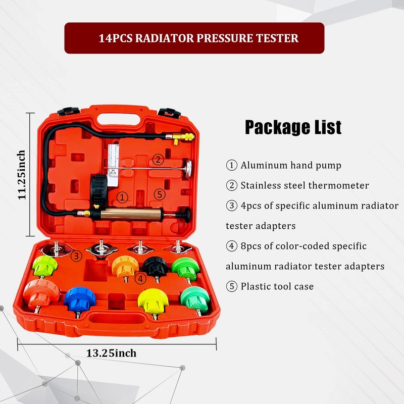 HZAUTOS 14PCS Pressure Leak Tester Tool Kit, Radiator Pump Pressure