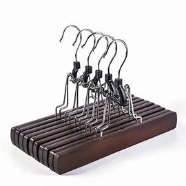 Amber Home Wooden Pants Clip Hangers 10 Pack, Skirt Hangers with Non Slip Padded Velvet, Smooth Finish Solid Wood Jeans/Slack Hangerï¼Clamp Hangers in Antique Color