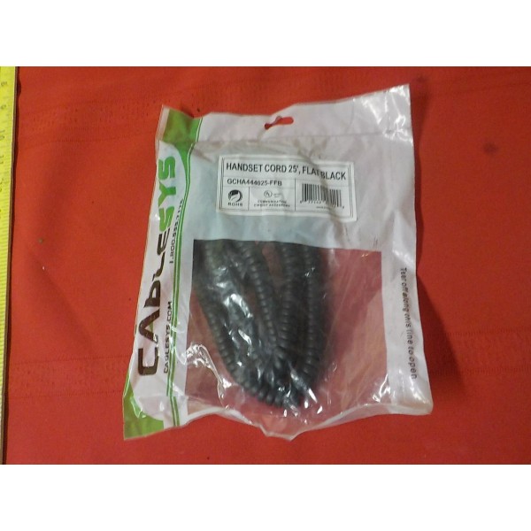 Cablesys Flat Black Long Handset Cord Phone Coil Receiver NEW
