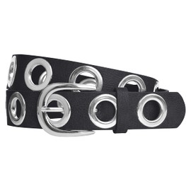 Best Emilie Black Leather Belt Women's Rivet Belt in Retro Style with Large Eyelets for Men and Women - 85 to 105, black