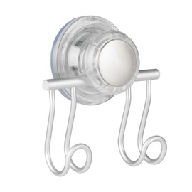 iDesign InterDesign Metro Rustproof Aluminum Turn-N-Lock Suction, Bathroom Shower Double Hook for Razor, Loofah - Silver