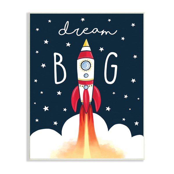 Stupell Industries Dream Big Sentiment Rocket Blast Off Starry Clouds,