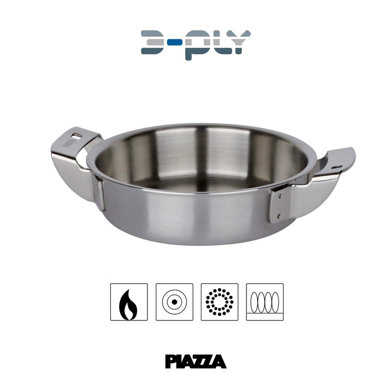 PIAZZA 110814 Frying Pan Stainless Steel 3-Ply with 2 Handles