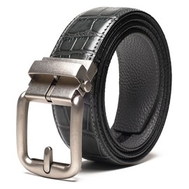 Fabio Valenti Mens Belt,Ratchet Belt Dress with 1 3/8" Genuine Leather with Easier Adjustable Buckle, Trim to Fit (2112 Grey, Adjustable 46”)