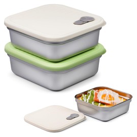 2 Pack Sandwich Containers, 20oz Stainless Steel Sandwich Box with Lids, Reusable Metal Meal Prep Lunch Boxes, BPA-Free, Dishwasher Safe, Food Storage Containers for Snacks & Fruits (White, Green)