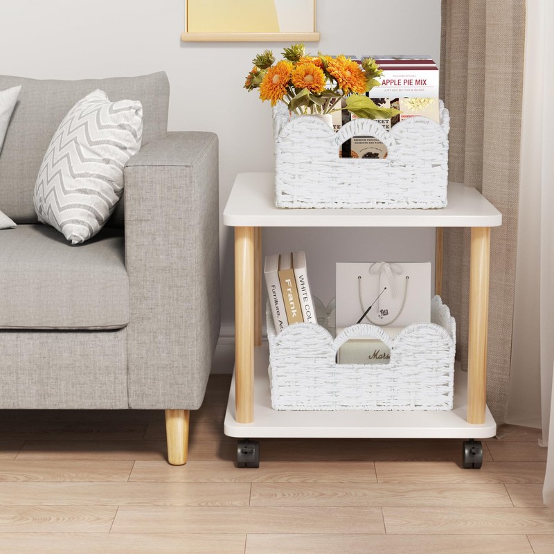 Graciadeco Scalloped Wicker Basket Natural Paper Rope Storage Baskets with