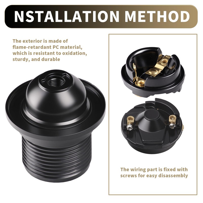 E27 Lamp Holder Black Compatible with Vintage Pendant Lights, Self-Locking