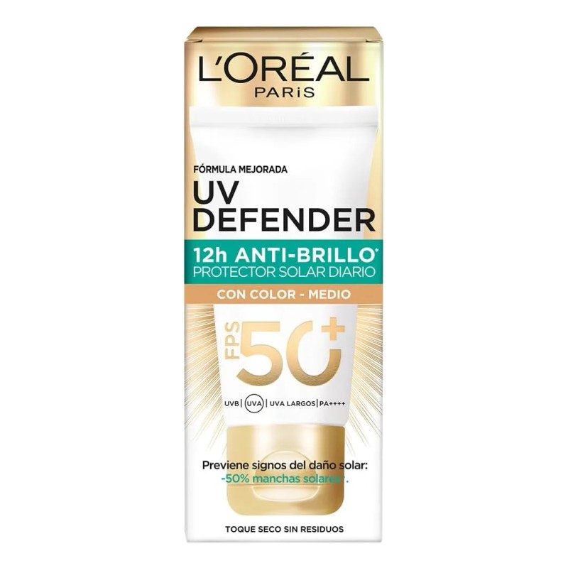 Crema Facial Loreal Protectora Fps50 Tono Medio Anti Brillo