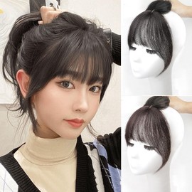 Bangs extensions partial wig natural bangs thin fluffy pattan ladies natural breathable hair hiding gray hair increase heat resistant ballet no age feel 3D bangs wig one-touch extension clip easy to