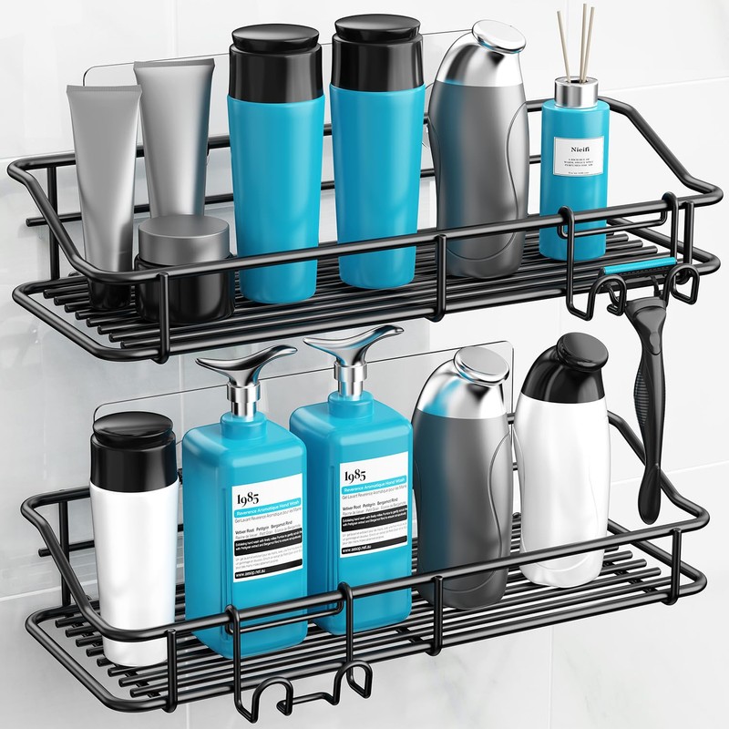 Nieifi Shower Caddy Shelf with Hooks Storage Rack Organizer Adhesive