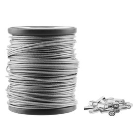 NAMYEUT Stainless Steel Rope, 50m x 1.5mm, Hanger Wire, Picture Frame, Hanging Wire with Aluminium Crimping Loop Sleeve, Silver