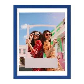 Vittanly 12x16 Picture Frame, Engineered Wood with Shatter Resistant Plexiglass, Display Pictures 11x14 with Mat or 12x16 without Mat, Poster Frame for Wall Display, Blue, 1 Pack