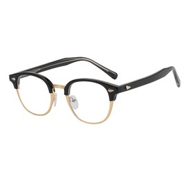 FEISEDY B1236 Salmon Glasses, Date Glasses, Blue Light Cut, Thick, Half Rim, Clear Lens, PC Glasses, No Degree, Classic, Square, Stylish, Men's, Women's,, multicolor (black / gold)