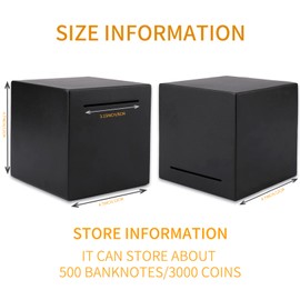 Piggy Bank for Adults, Stainless Steel Savings Bank for Adults, Piggy Bank Must Break to Open, Cash Coin Saving Box (4.72inch, Black)