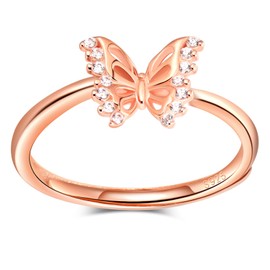MICMIF Band Ring Butterfly 925 Sterling Silver Rings for Women Girls Adjustable Ring Zirconia Butterfly Silver Rings Jewellery, Silver Silver Zirconia, Cubic Zirconia