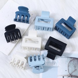 SMKSL Medium Hair Clips for Women 8 Pcs Small Claw Clips for Thin and Thick Hair 2 Styles Clips for Hair Combination Rectangle Jaw Clips Hair Accessories for Women and Girls (Blue)