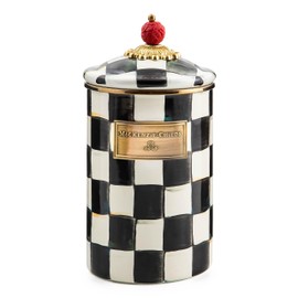MACKENZIE-CHILDS Large Enamel Canister, Kitchen Storage Container for Flour and Sugar, 1.89 Liters, Black-and-White Courtly Check