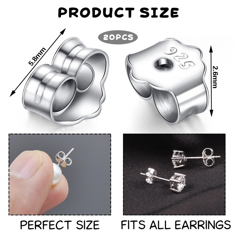 20Pcs 925 Sterling Silver Earring Backs – Secure & Durable