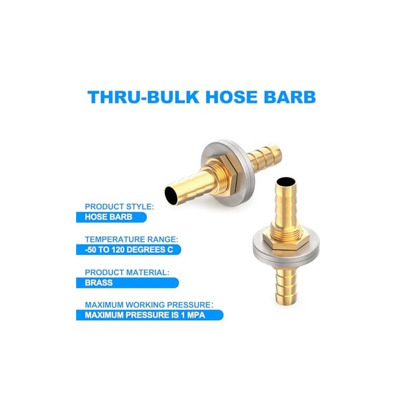 ERGAOBOY 5Pcs 6MM to 6MM Brass Hose Barb Thru-Bulk Bulkhead