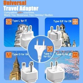 European Travel Plug Adapter,WRXDMC Universal Power Adapter for EU UK US AUS,6 AC Outlets,3 USB Ports with 5ft Extension Cord,International Power Strip,Compact for Travel,Cruise Ship,Home Office