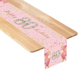 80th Birthday Table Runner, Pink Happy 80th Birthday Table Runner 80 Years Old Birthday Party Decorations Table Runner Decorations for Celebration Birthday Party Decorations(176x35cm)