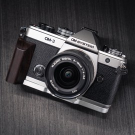 Iborrys-Compatible OM SYSTEM / Olympus OM-3 Camera Dedicated L-Shape Quick Release Plate · Retro Real Wood Handle · Luxury Wood Grip · Arca Standard Specification (Purple Ebony Silver)