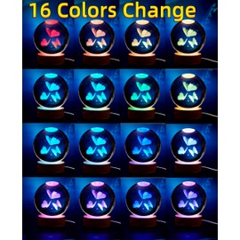 3D Butterfly Crystal Ball Lamp, Upgraded 3.15 Inch Butterfly Crystal Ball Night Light with 16 Colors LED Wooden Base, Remote Control, Gift Box Packaging, Home Decor Gift for Friends (Butterfly)